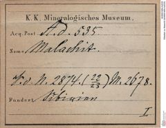 Etiketten zu Malachit (NHMW-MIN-Ad535)